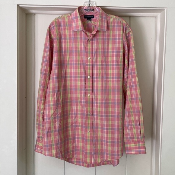 Lands End Cotton L/S Pink Plaid No Iron Button Down Size L/XL - Picture 3 of 8